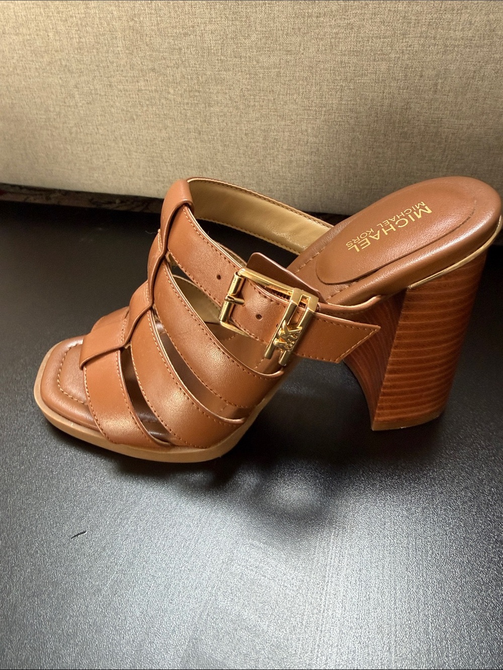 MICHAEL Michael Kors Brown Leather Strappy Block Heel Sandals - Picture 7 of 9